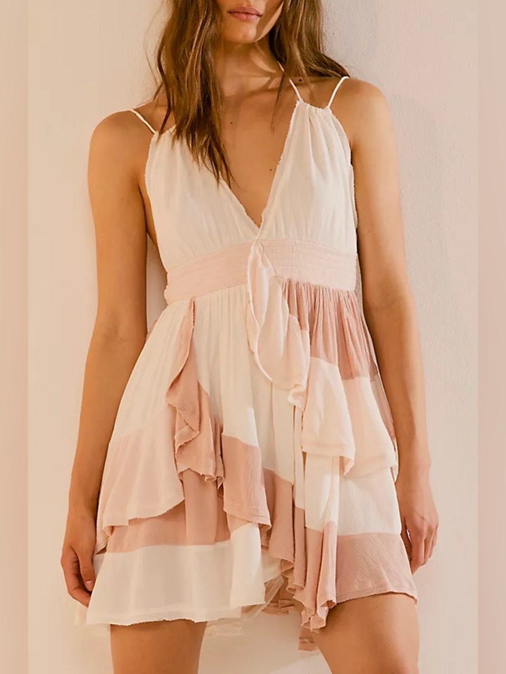 Free People Give It A Go Mini Dress Size XS Ivory/Pink NWT
